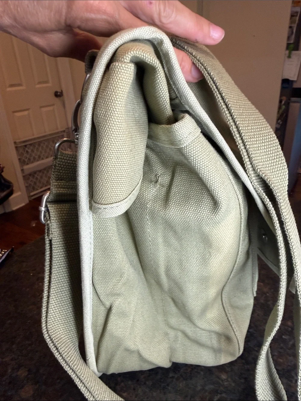 Canvas Crossbody Messenger Bag - Light Olive Green